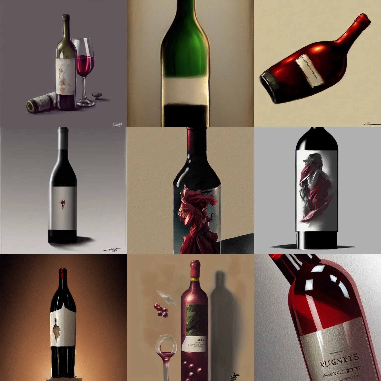 Prompt: wine bottle, highly detailed, digital painting, artstation, concept art, sharp focus, illustration, art by artgerm and greg rutkowski