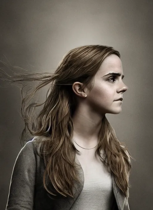 Prompt: Emma Watson as Hermione Granger. Face in profile. Made of leaf. Skeleton. In the style of the Dutch masters and Gregory Crewdson. Dark and moody