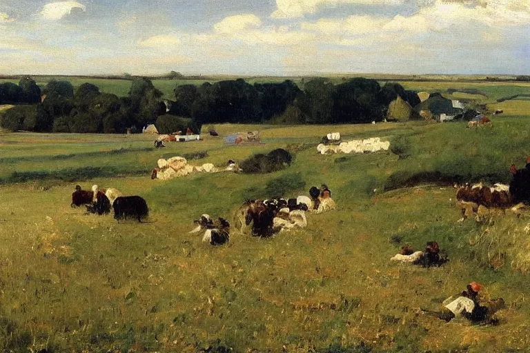 Image similar to P.S. Krøyer painting of idyllic danish rural landscape