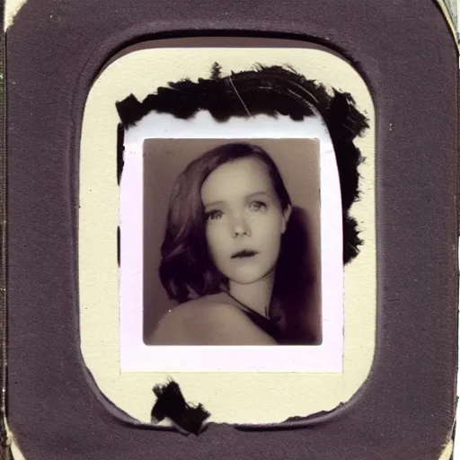 Prompt: young Olivia Wild, serious and shy, looking flirtatiously into the camera, polaroid.