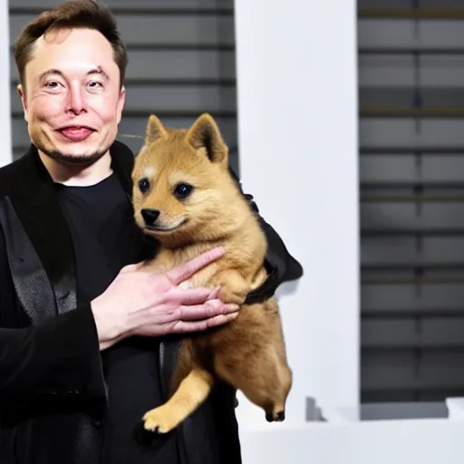 Prompt: elon musk holding a doge, photo by getty images