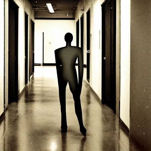 Image similar to a figure at the end of a creepy office hallway. craiglist photo.