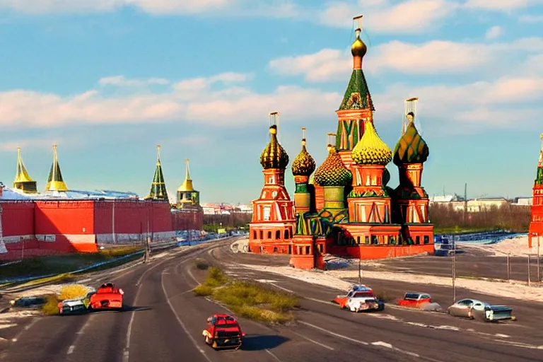 Image similar to real life russia, ultra realistic!!!, clear weather, golden hour, sharp focus