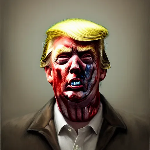 Image similar to portrait of donald j. trump as a zombie looking at camera, 7 days to die zombie, fine art, soft light from the side, award winning, subtle earthy tones, intricate, elegant, sharp focus, cinematic lighting, digital painting, 8 k concept art, art by michael hussar, art by brom, art by z. w. gu, 8 k