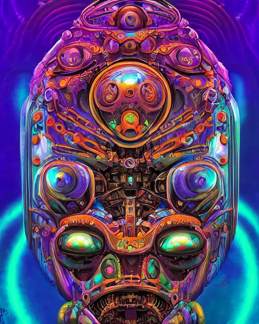 Prompt: Biomechanical ayahuasca robot portrait, psychedelic swirls, groovy, LSD, by ross tran, frank frazetta, dan mumford, alena aenami