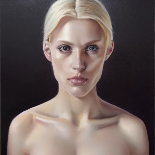 Image similar to a symmetrical portrait of a blonde woman with strong manly facial features, oil painting, pale colors, high detail, 8 k, wide angle, trending on artstation,