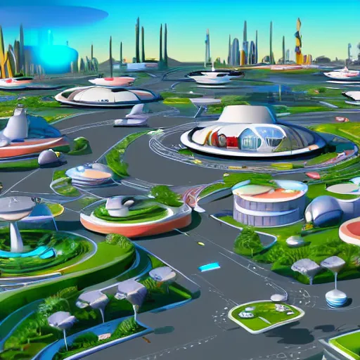 Image similar to the jetsons city in real life 4 k artstation