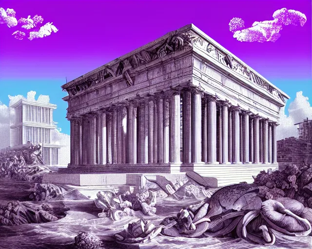 Image similar to Vaporwave album cover. Piranesi imagination mixed with the aesthetics of Vaporwave