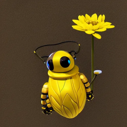 Prompt: bee sitting on a robotic yellow flower, trending on artstation