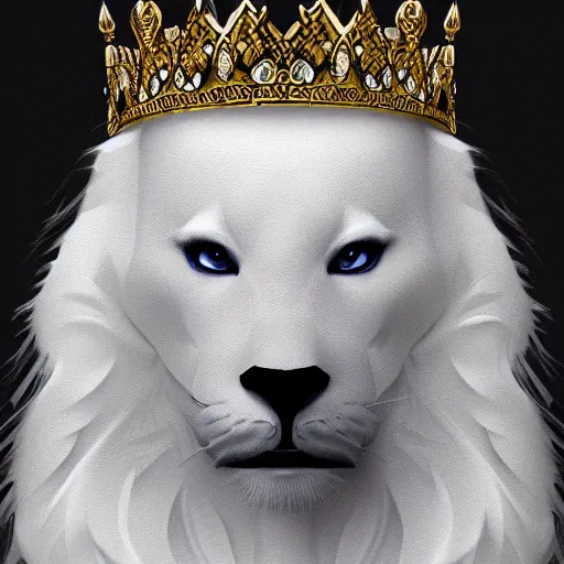 Image similar to portrait of a white panter king with crystal crown and a very long fur, fantasy, trending on artstation, heroic pose, illustration, highly detailed, simple, 8k