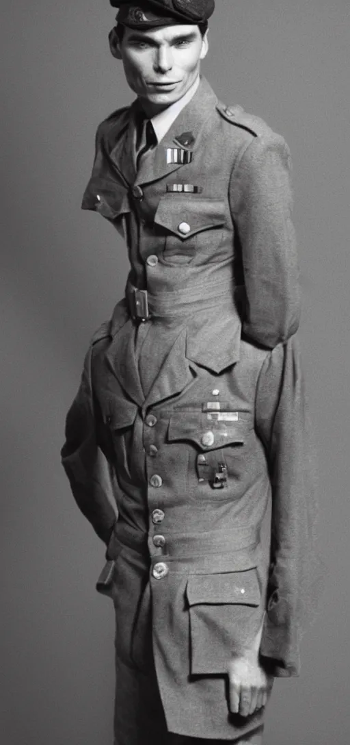 Image similar to cillian murphy in a world war ii uniform, black and white film photography