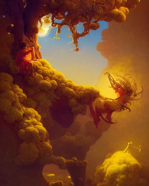 Image similar to the most wonderful dream you ever had, concept art, vivid color, complementary color, golden ratio, detailed, sharp lines, intricate, rainbowshift, by maxfield parrish, by peter mohrbacher, by gustave dore, by brian froud, deviantart, octane render