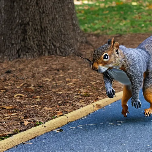 Image similar to photo of a person in a fursuit chasing a squirrel