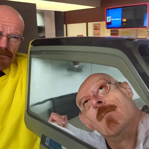 Image similar to Walter White at mcdonalds selfie