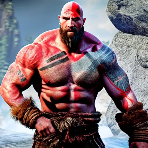 Prompt: dwayne johnson as kratos from god of war, detailed, unreal engine 5