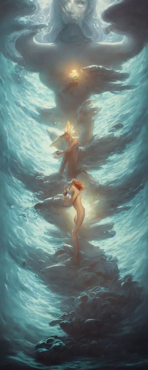 Image similar to underwater scene with an angel by peter mohrbacher