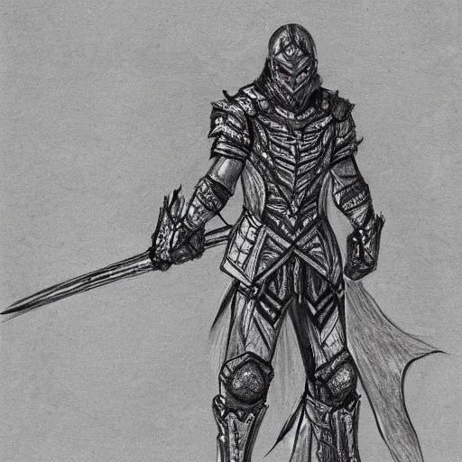 Prompt: a highly detailed sketch drawing of a man wearing a epic shadow armor - n 9