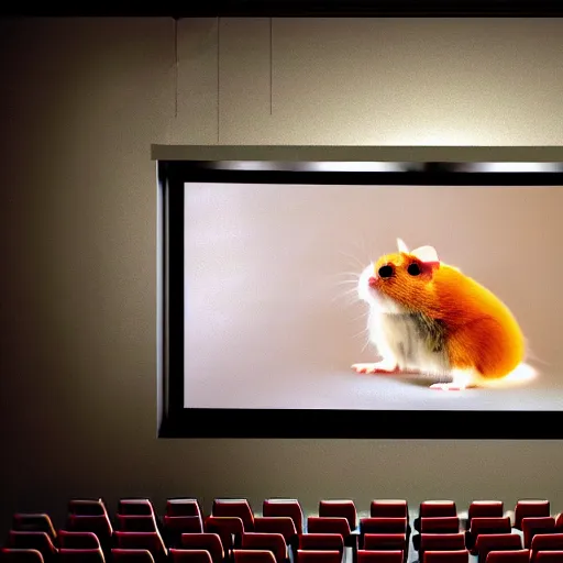 Image similar to photo of the cinema screen, a cartoon about hamsters is on the screen, unedited, dim light, sharp focus, 8 k