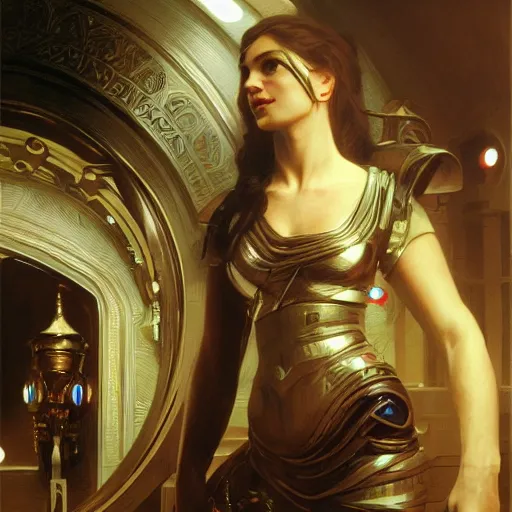 Prompt: detailed portrait of a scifi gadget, interior, filigree ornaments and greek architecture, artstation, bouguereau, syd mead, in africa, cinematic