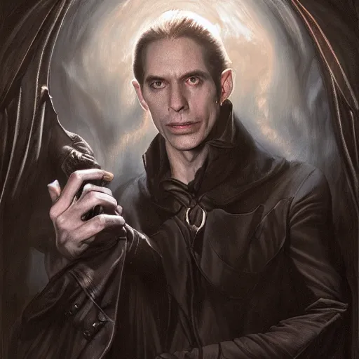 Image similar to portrait of a vampire in the darkness, detailed, centered, digital painting, artstation, concept art, donato giancola, Joseph Christian Leyendecker, WLOP, Boris Vallejo, Annie Leibovitz and Steve McCurry, David Lazar, Jimmy Nelsson, Breathtaking, 8k resolution, extremely detailed, beautiful, establishing shot, artistic, hyperrealistic, beautiful face, octane render