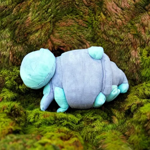 Prompt: plush tardigrade doll in the arms of an angel. Cute water bear. Adorable moss piglet.