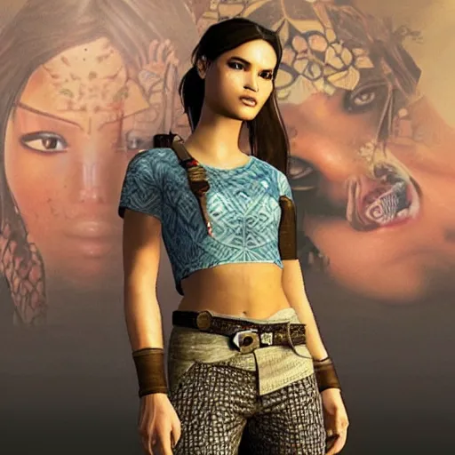 Image similar to how many times i told you to give me lara croft wearing batik!