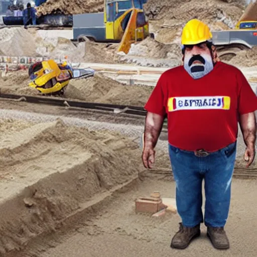 Image similar to realistic wario working at a construction site