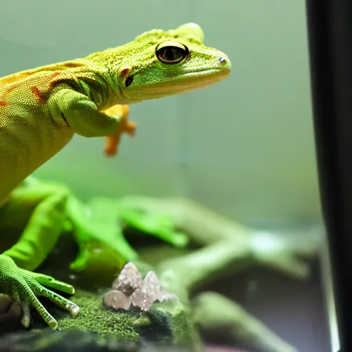 Image similar to gecko sitting inside a terrarium