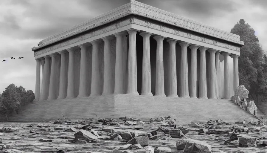 Prompt: destroyed lincoln memorial, hyperdetailed, artstation, cgsociety, 8 k