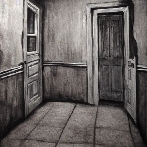 Prompt: inside a haunted house at night, scary, hyperrealism