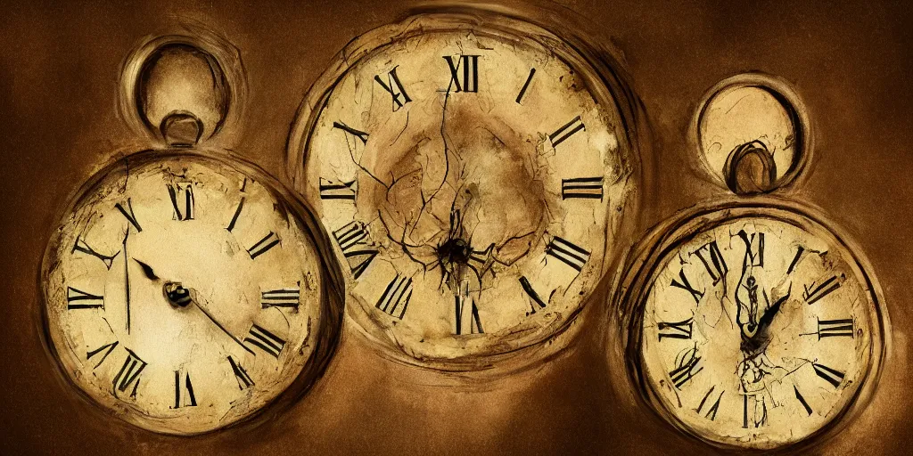 Prompt: there's no escape from the ravages of time, hourglass, clock, 8 k, digital painting,