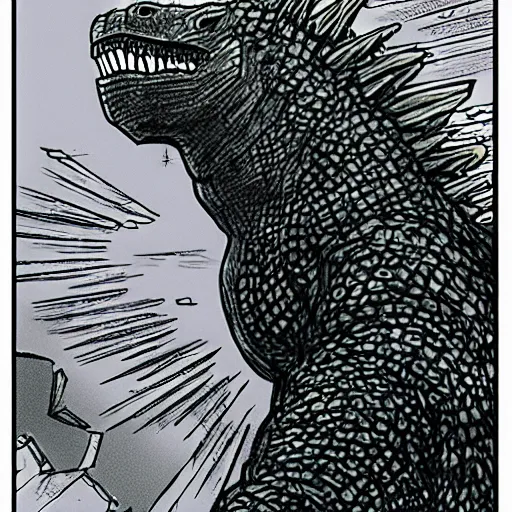 Image similar to godzilla drawn david mckean