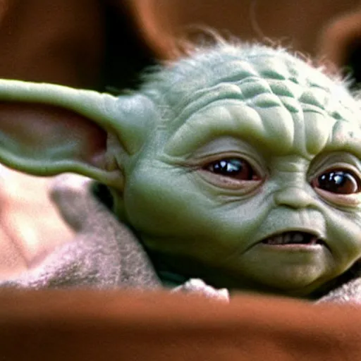 Image similar to a film still of baby yoda's son as a baby in star wars realistic, detailed