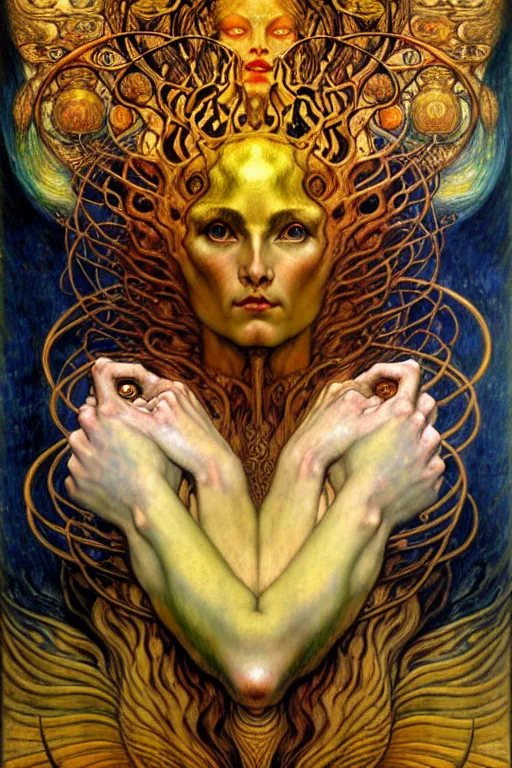 Image similar to Divine Chaos Engine by Karol Bak, Jean Delville, William Blake, Gustav Klimt, and Vincent Van Gogh, symbolist, visionary