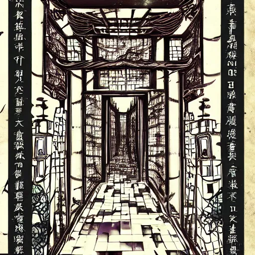 Prompt: portal to the multiverse of infinite horror with freakish chinese style