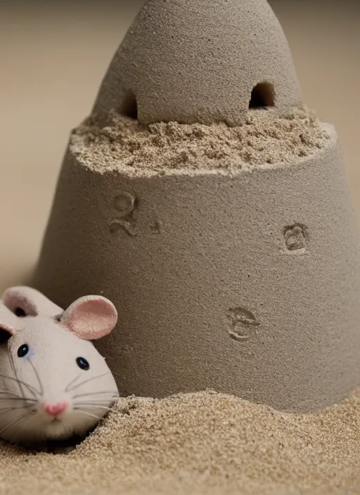 Image similar to dslr photo still of a mouse inside a sand castle, 8 k, 8 5 mm f 1. 4