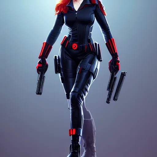 Image similar to Donald Trump as black widow, au naturel, hyper detailed, digital art, trending in artstation, cinematic lighting, studio quality, smooth render, unreal engine 5 rendered, octane rendered, art style by klimt and nixeu and ian sprigger and wlop and krenz cushart