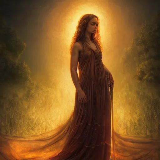 Image similar to majestic gracious regal goddess hecate portrait, mysterious atmospheric lighting, elysian fields, ancient greece, painted, intricate, volumetric lighting, beautiful, rich deep colours masterpiece, golden hour, golden ratio, sharp focus, ultra detailed, by leesha hannigan, ross tran, thierry doizon, kai carpenter, ignacio fernandez rios