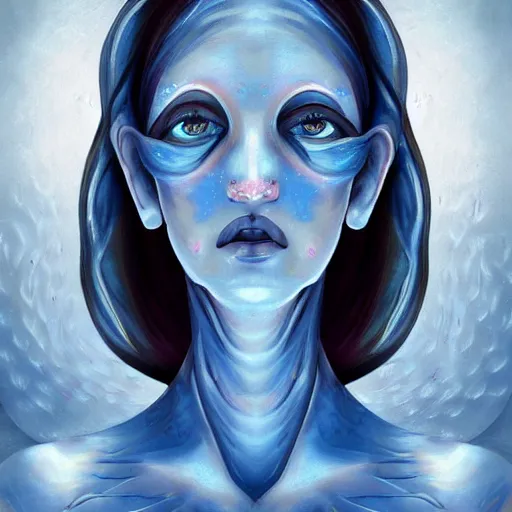 Image similar to a beautiful aquatic humanoid, gorgeous person with gills on their neck and fin - like ears, fish gills on neck, large eyed glamor woman, digital painting