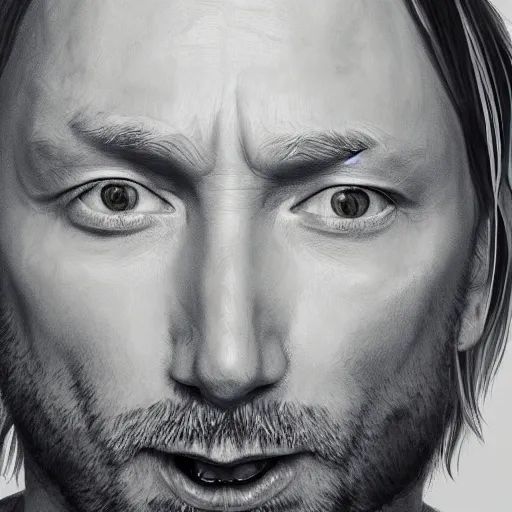 Image similar to thom yorke eating at mcdonalds, portrait, highly detailed, deep focus, elegant, digital painting, smooth, sharp focus, illustration, ultra realistic