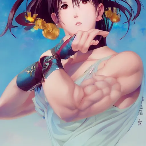 Image similar to A beautiful semi realistic anime portrait of Chun li full body fighting poses beautiful hand by Stanley Artgerm Lau, WLOP, Rossdraws, James Jean, Andrei Riabovitchev, Marc Simonetti, and Sakimichan, tranding on artstation, WLOP, rossdraws, Logan Cure, Mingchen Shen, BangkuART, sakimichan, yan gisuka, JeonSeok Lee, zeronis, Chengwei tranding on artstation