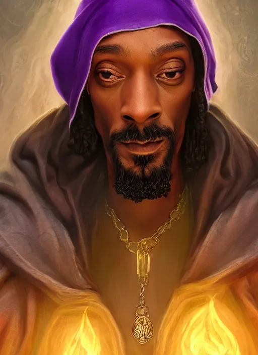 Image similar to snoop dogg as a mage, short beard, grumpy, intricate purple robes, Ivan Aivakovsky, Boris Vallejo, epic fantasy character art, D&D Concept Art, full length, ultra Realistic, Regal, Refined, Detailed Digital Art, Exquisite detail, post-processing, masterpiece, Cinematic Lighting, Unreal Engine, 8k, HD