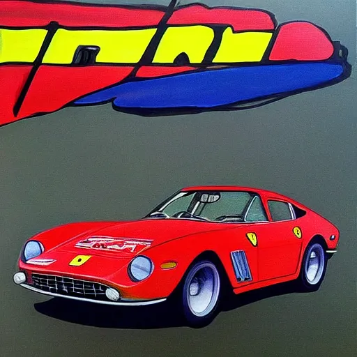 Image similar to ferrari, paint by bob ross