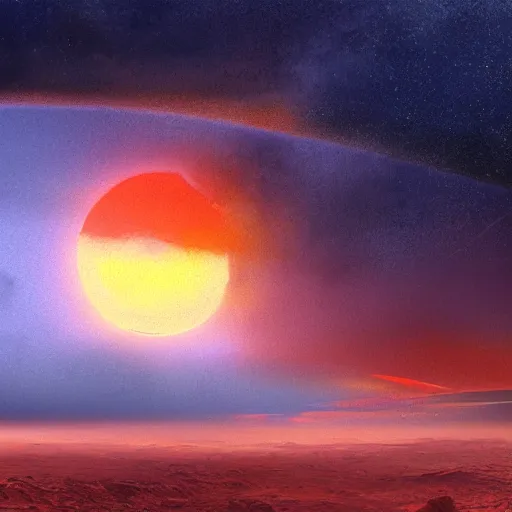 Prompt: A nebulous sunset on an alien planet, matte painting