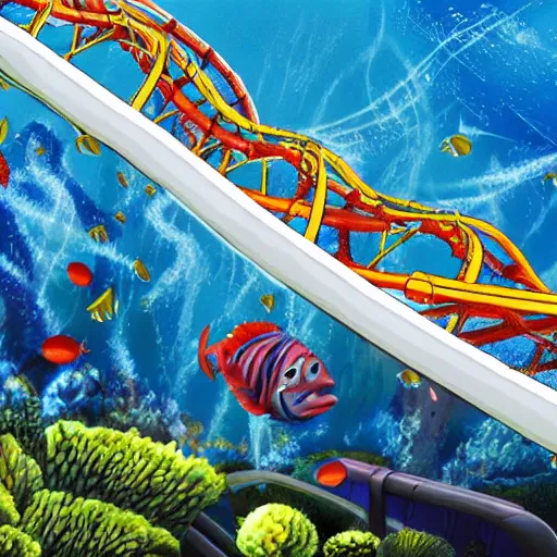 Image similar to underwater roller coaster, photorealistic, detailed