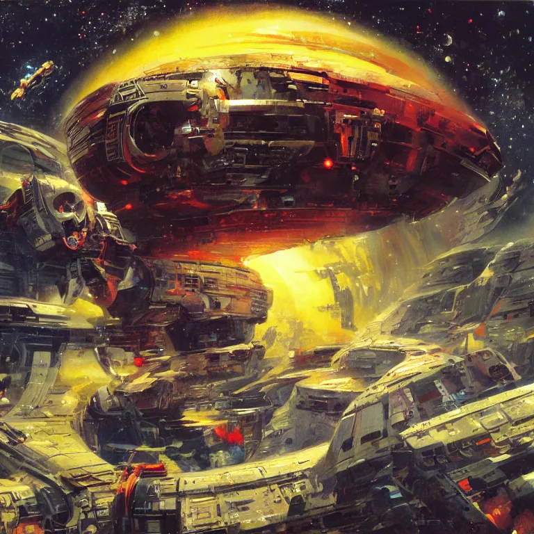 Image similar to spaceship that looks like the kool-aid man bursting into hyperspace, by John Berkey, concept art, space