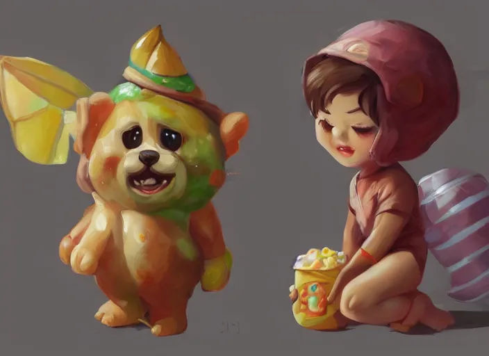 Image similar to concept art of cute candy characters, oil painting by Jama Jurabaev, extremely detailed, brush hard, artstation, for AAA game, high quality