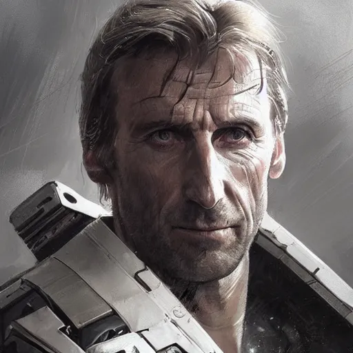 Prompt: portrait of a man by greg rutkowski, sharlto copley as weyland - yutani mercenary, he is about 5 0 years old, wearing a white and black tactical gear, highly detailed portrait, digital painting, artstation, concept art, smooth, sharp foccus ilustration, artstation hq