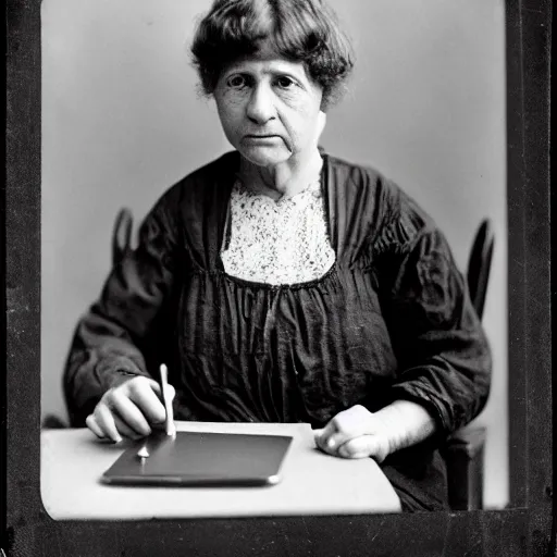 Image similar to Nan in 1910 using an laptop, daguerreotype photo, HD