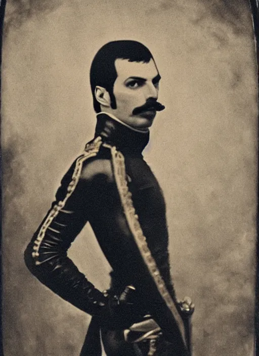 Prompt: Freddie Mercury, Daguerreotype, classical portrait, 1849